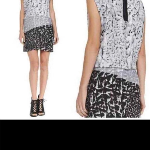Helmut Lang Silk Annex Printed Sleeveless Mini Dress Gray Black White size 6 - Picture 3 of 15